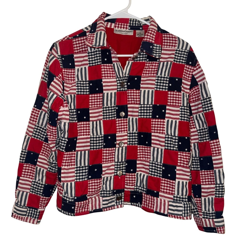 Draper's‎ & Damon's Patchwork Jacket Petite Medium Red Blue Americana